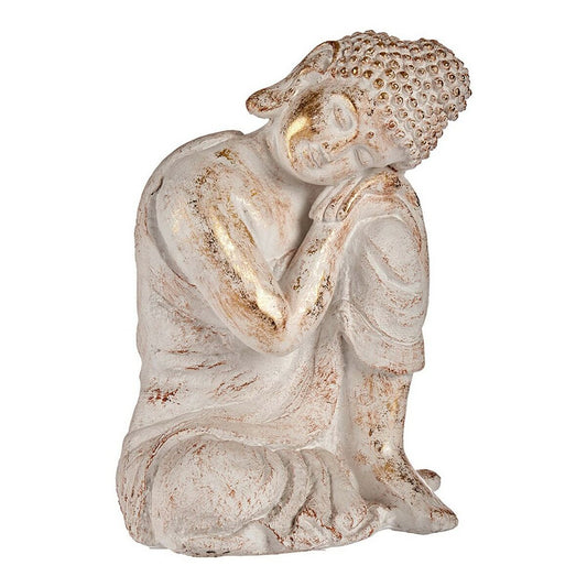 Figura Decorativa de Jardín Buda Blanco y Dorado